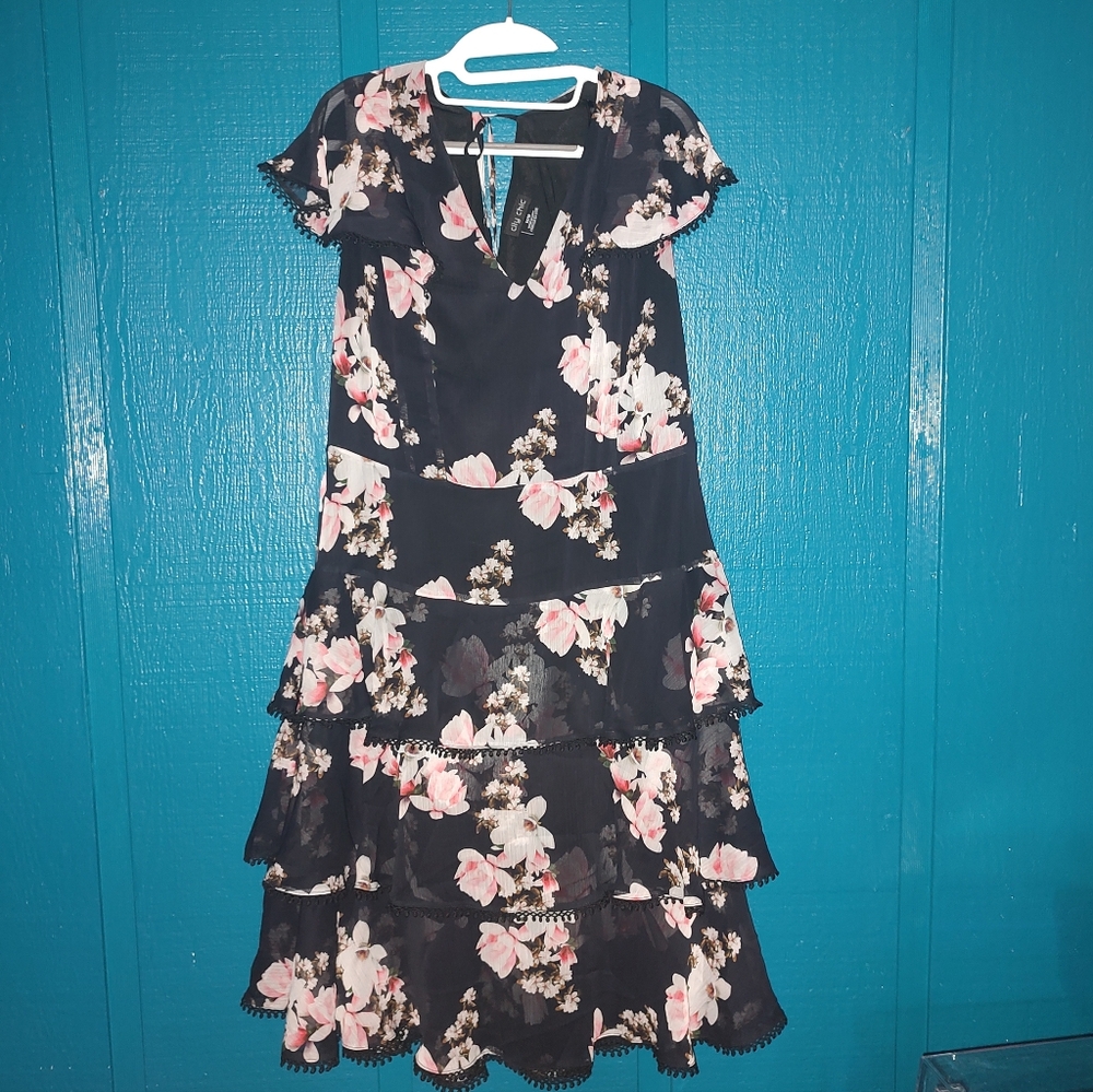City Chic Floral Black & Pink Women's Dress Sz 18